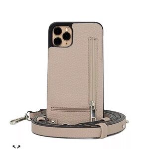 Hera Collection Beige Leather-Texture Crossbody Phone Case with Zip Pocket